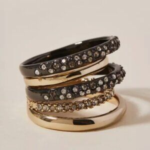 Alexis Bittar Crystal Encrusted Two Tone Orbiting Band Ring - Gunmetal - Size 8